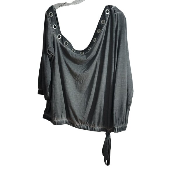 Venus Oversized Slouchy Top Gray 2X Long Sleeve Pullover Side Tie Grommets Rings - Picture 4 of 6